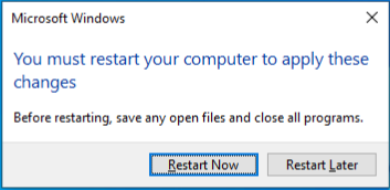 Local computer Restart prompt