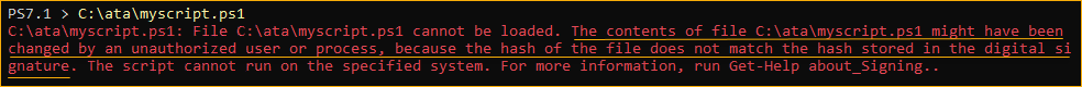 Running a signed script with a broken digital signature