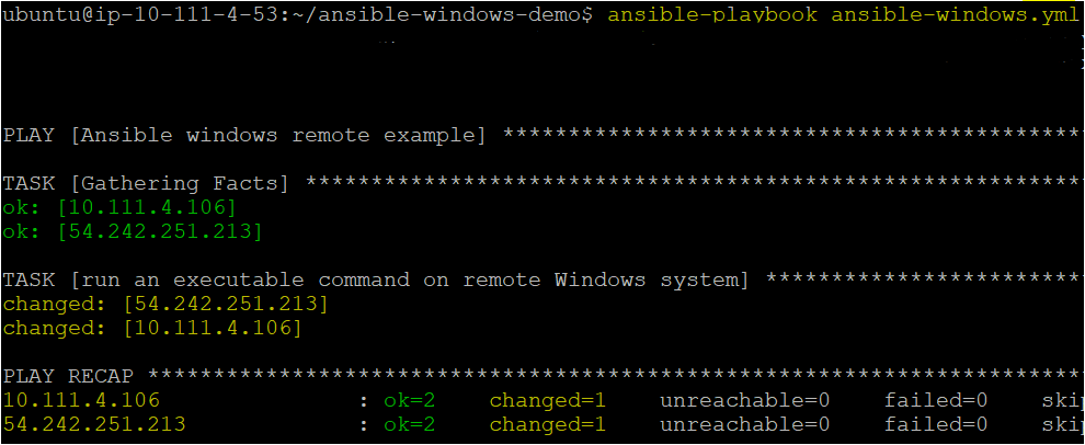 Ansible successfully executed the netstat command using win_command module