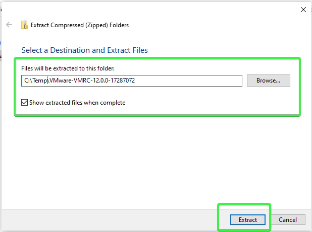 Decompressing VMRC Installation files to C:Temp