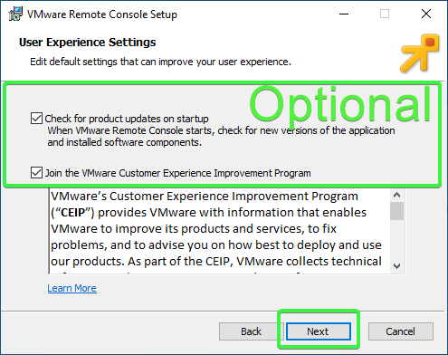 Enabling or disabling user experience settings