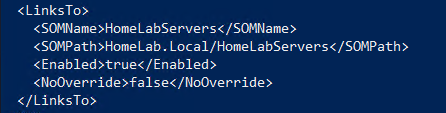 Sample output containing LinksTo section