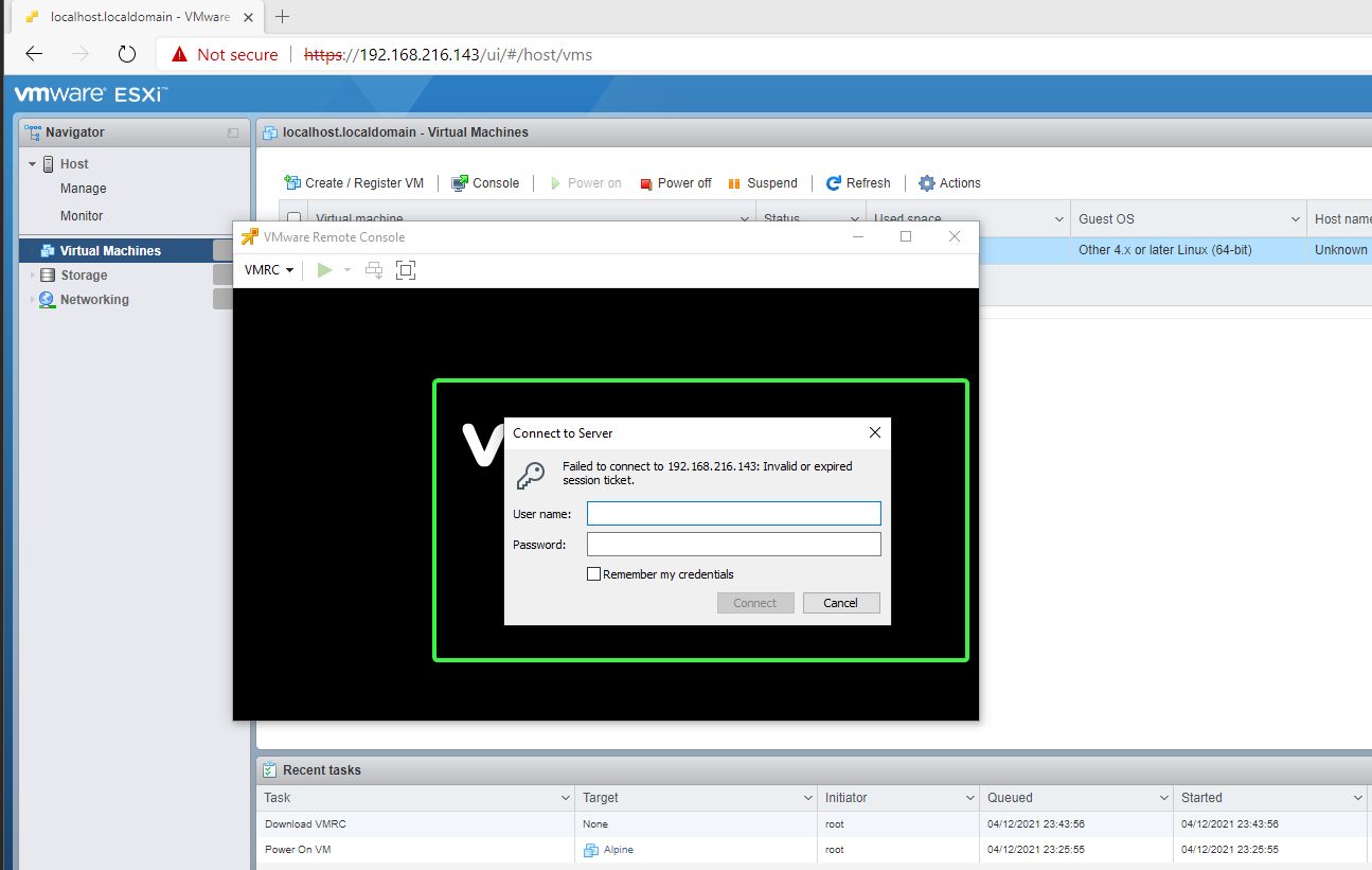 VMWARE Remote Console. Vm host