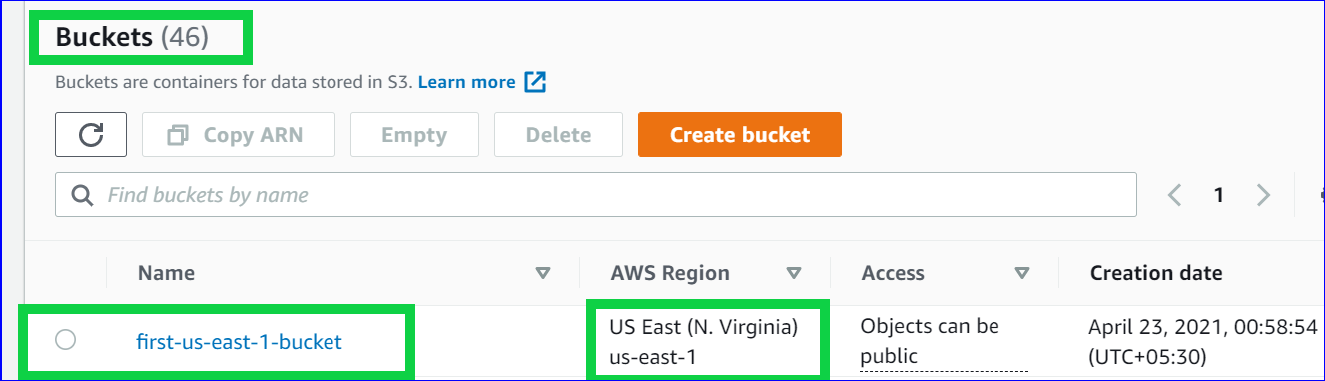 Finding the created S3 bucket in the AWS Management Console