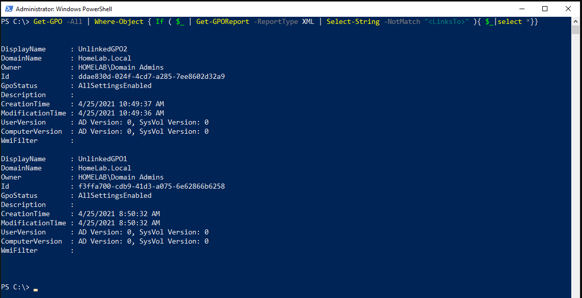 Listing out unlinked GPO in the domain