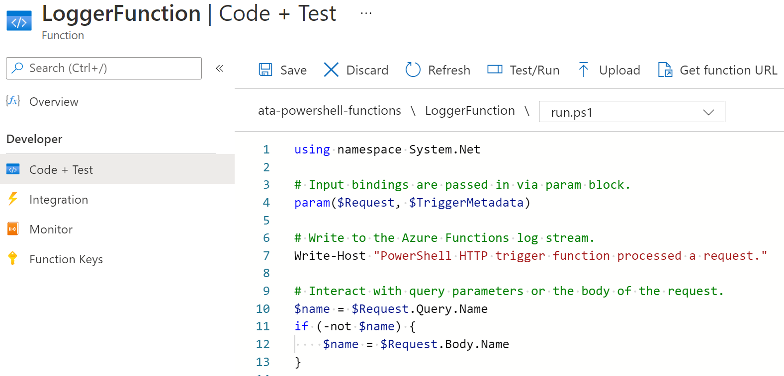 Viewing default HTTP Trigger PowerShell code