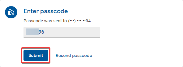 Entering Passcode to Confirm Recipient's Identity