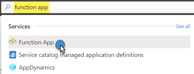 Searching for Function App service