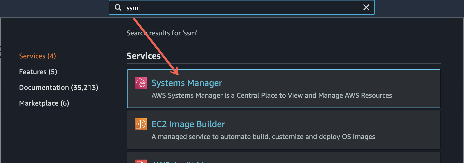 Navigating to the Systems Manager service in the Management Console