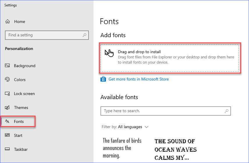 Opening the Fonts settings app