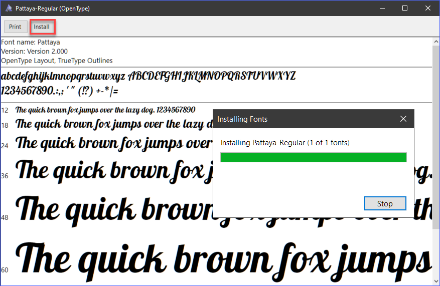 Installing a font using the Font Viewer