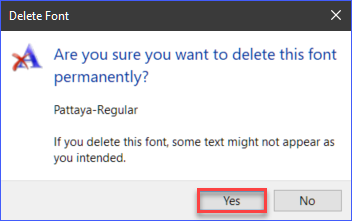 Confirming the font deletion
