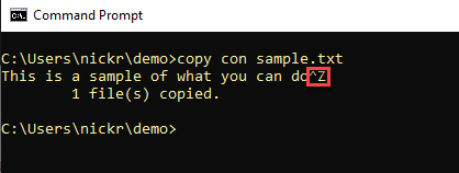 Ctrl-Z to create an end of file marker