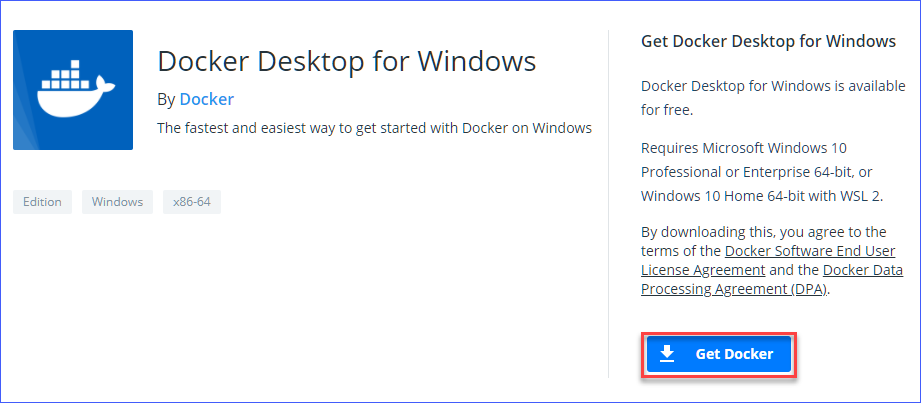 Downloading Docker Desktop for Windows