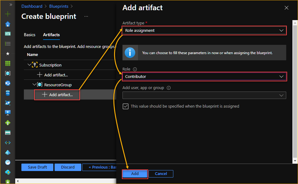 Adding a Role assignment artifact 