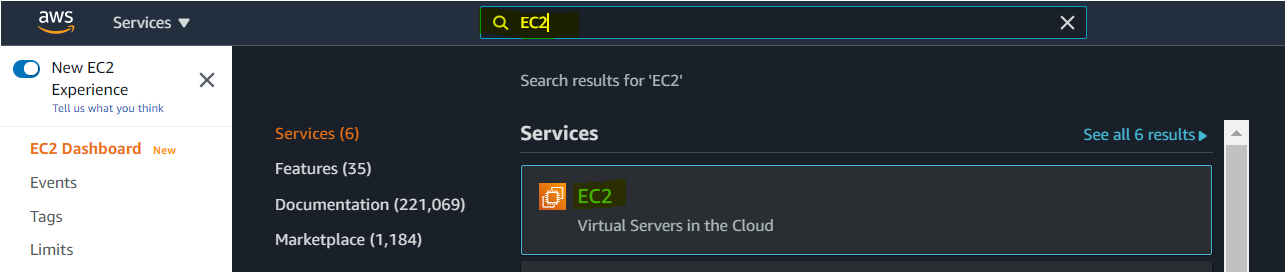 Searching the EC2 service