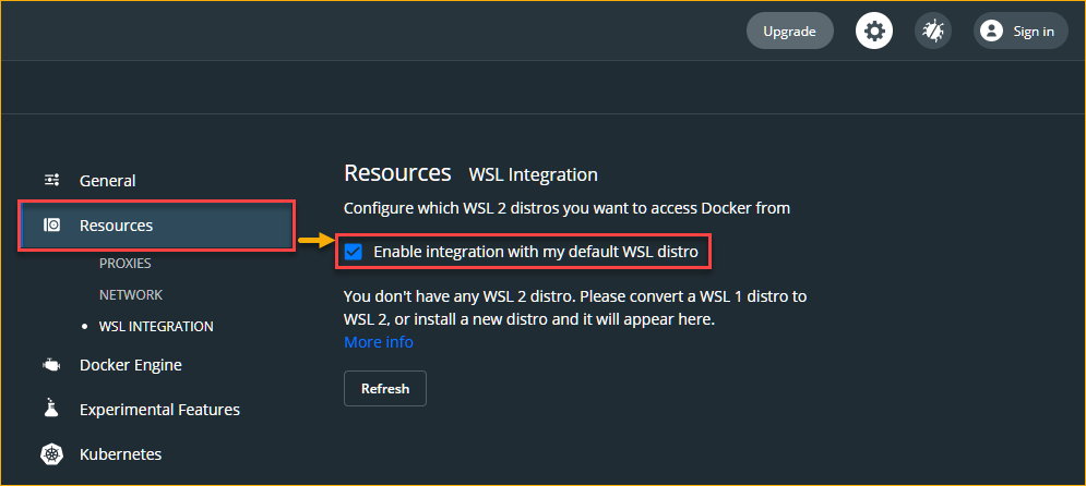 Verifying WSL 2 integration
