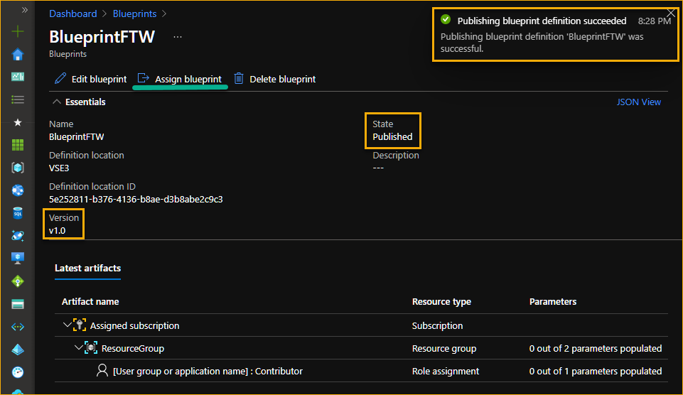 The published Azure blueprint