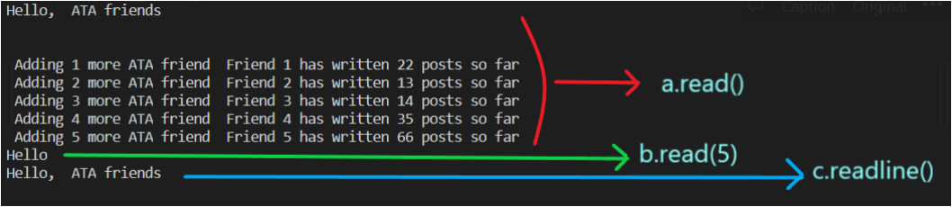 Output when reading rows or data, reading a range and reading the initial row only