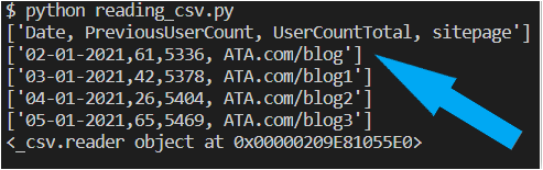 Output when reading only 5 rows from a CSV file