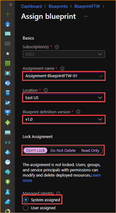 Creating the blueprint assignment details