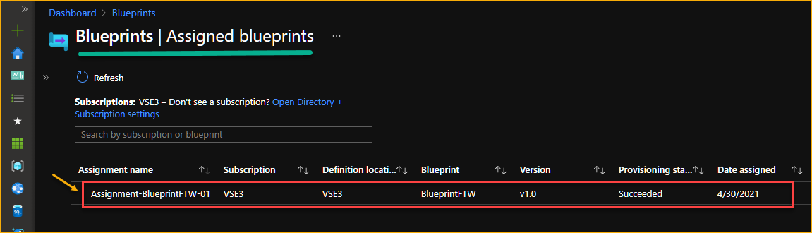 Opening the blueprint assignment details 