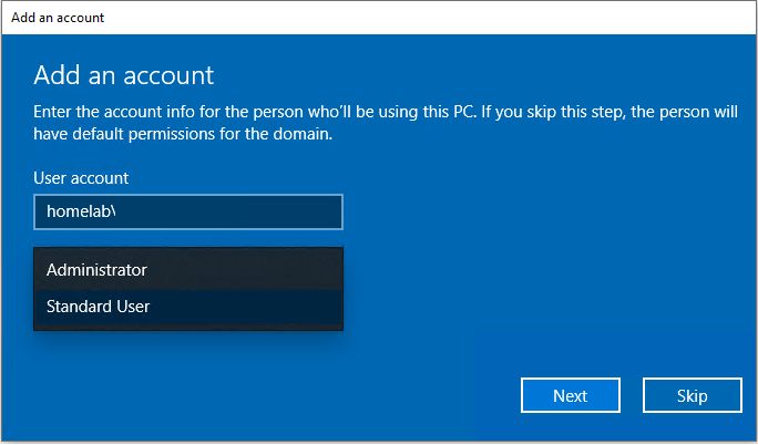 Account type prompt