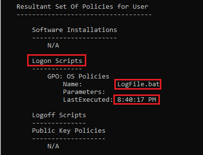 Verifying Logon Scripts configured for user