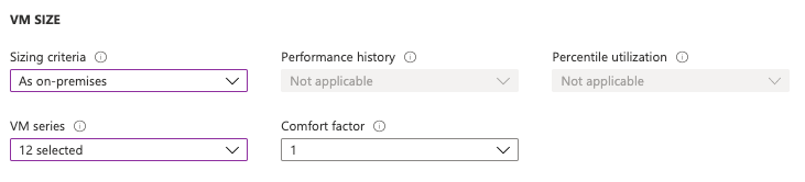 Sizing Criteria, Performance History, Percentile Utilization, VM Series and Comfort factor