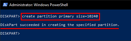 Creating Partition Out of Unallocated Space with Diskpart