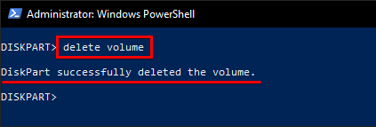 Diskpart Successfully Deleted a Volume