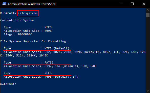 Viewing Supported File Systems