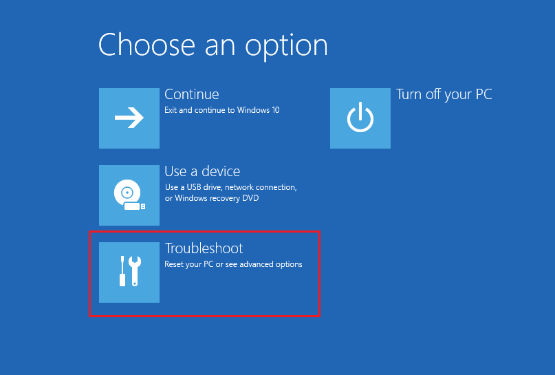 Menu - Start troubleshooting