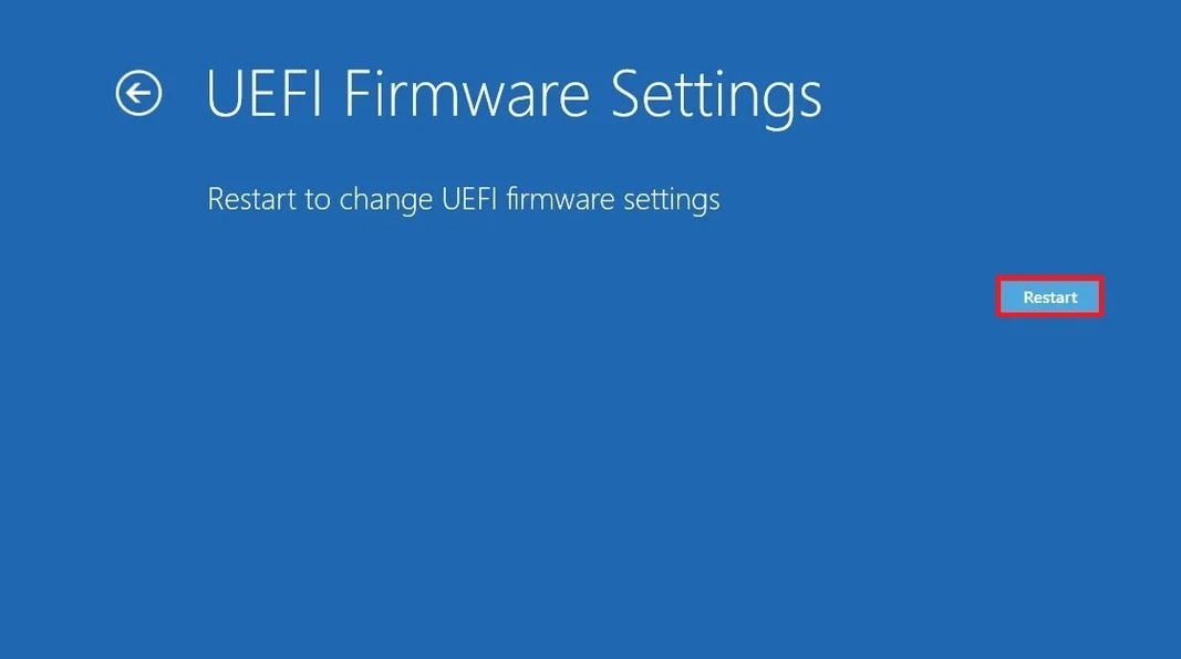 Menu - UEFI Firmware Settings window 