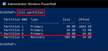 Viewing List of Partitions