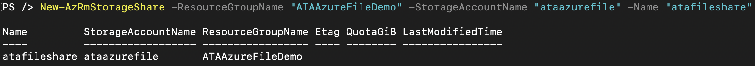 Creating an Azure file share with PowerShell