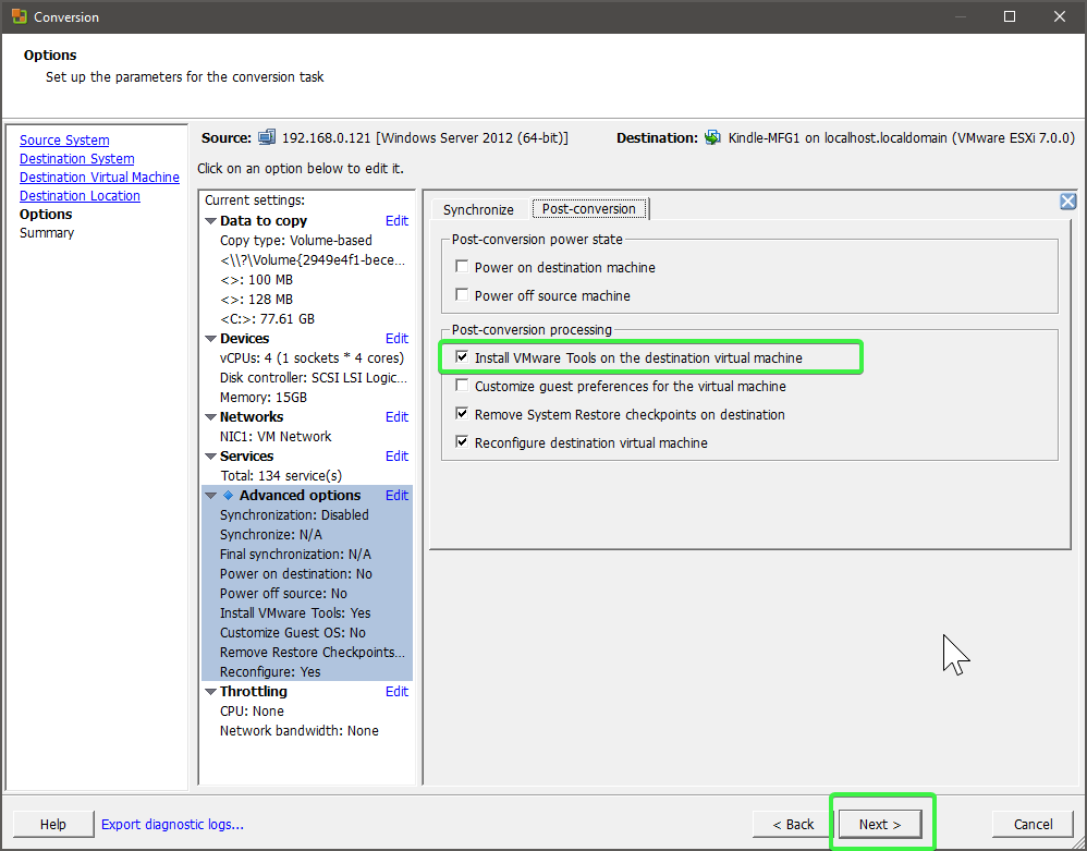 Conversion options 