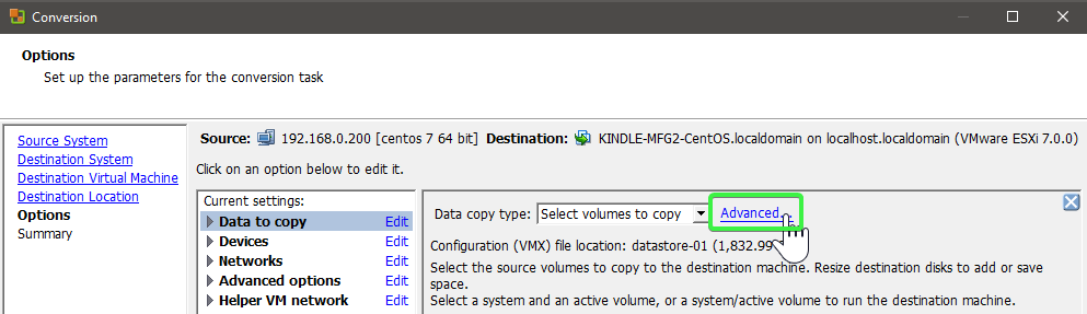 Advanced Conversion Options - Disks