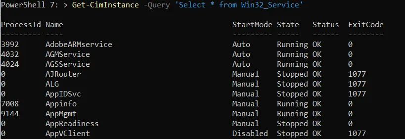 Getting Windows Services using WMI Query