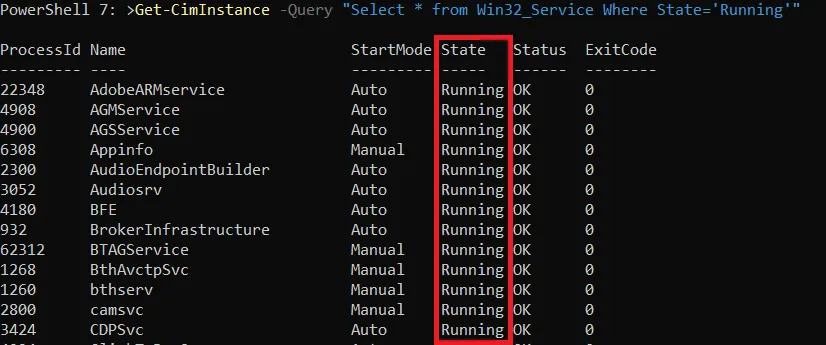 Returning only service that are in Running state