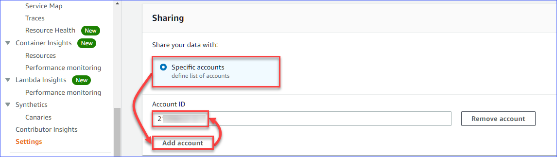 Adding the Monitoring Account ID for Sharing
