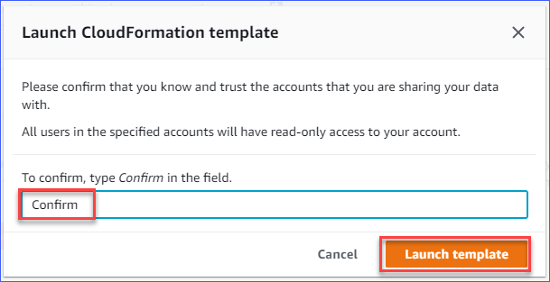 Confirming to launch the CloudFormation template