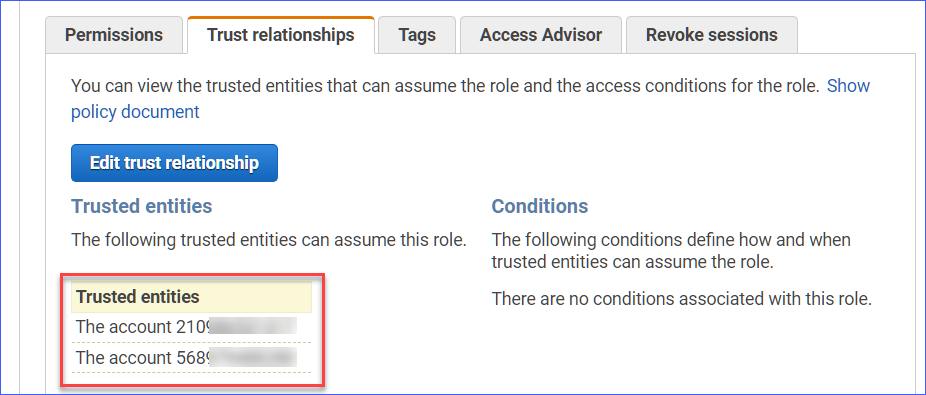 The updated trust relationship for the CloudWatch-CrossAccountSharingRole IAM role