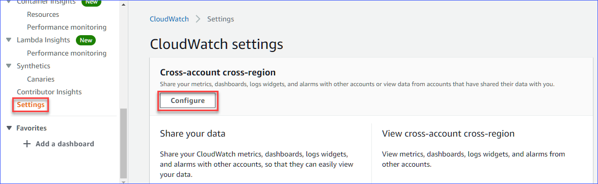 Opening Cross-account cross-region settings on the AWS monitoring account