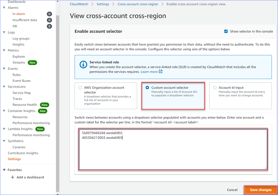 Enabling the account selector