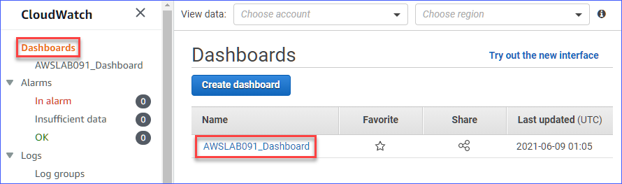 Opening the monitoring account's CloudWatch dashboard