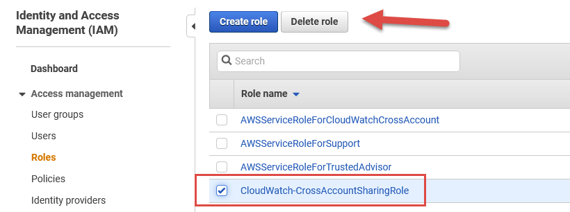 Selecting the CloudWatch-CrossAccountSharingRole IAM role