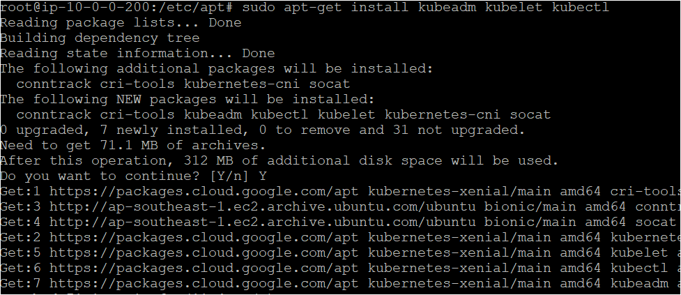 Installing the kubeadm kubelet kubectl package/tool on each ubuntu machine