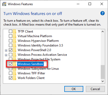 Windows Features dialog box