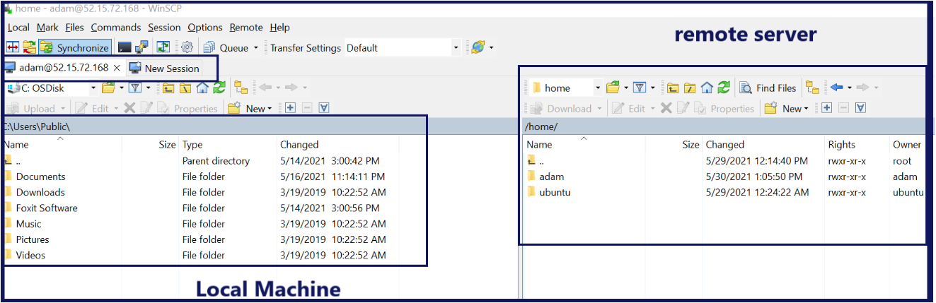 Connected WinSCP session